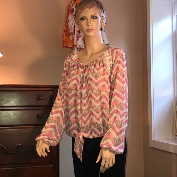 No Boundaries Tops - No Boundaries abstract Chevron sheer blouse